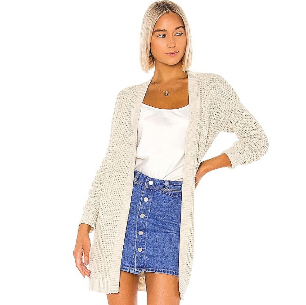 Lovers + Friends Alyn Open Knit Oversized Fisherman Cardigan Sand Size Small